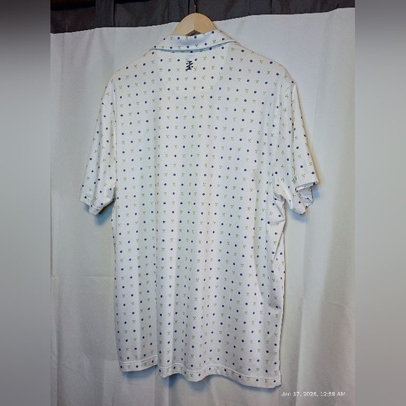Izod Golf Polo Shirt Men's L White with Green/Blue Golf Club Print - Picture 7 of 8